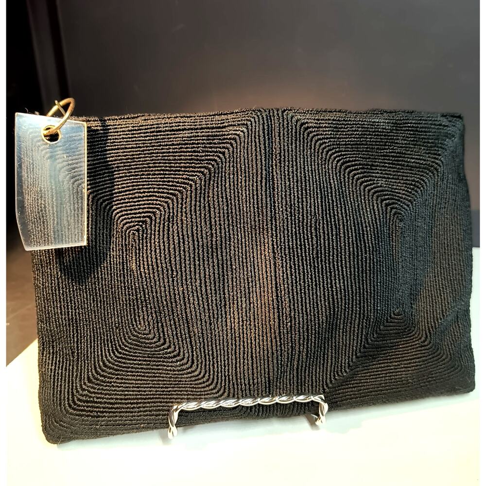 1742.  Black Genuine Corde Evening Clutch Vintage 1940s